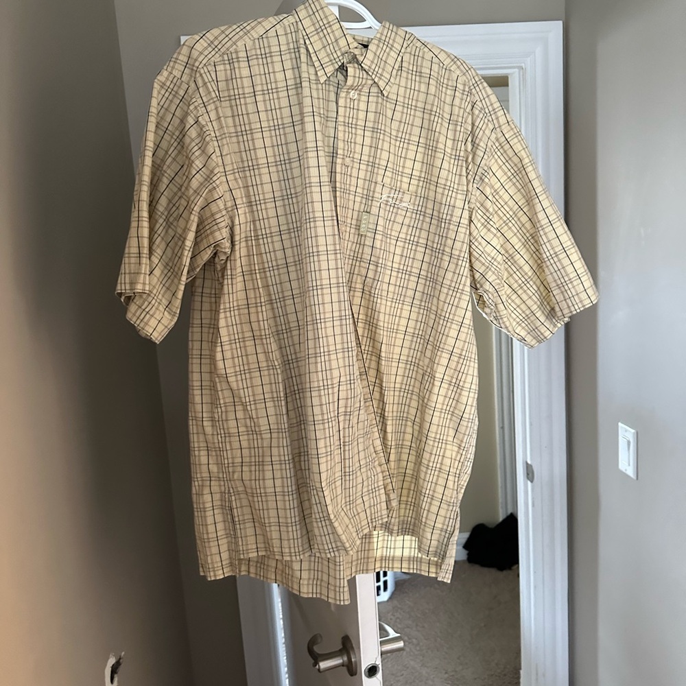 FUBU Men's Casual Button Down Shirt - Yellow Plaid